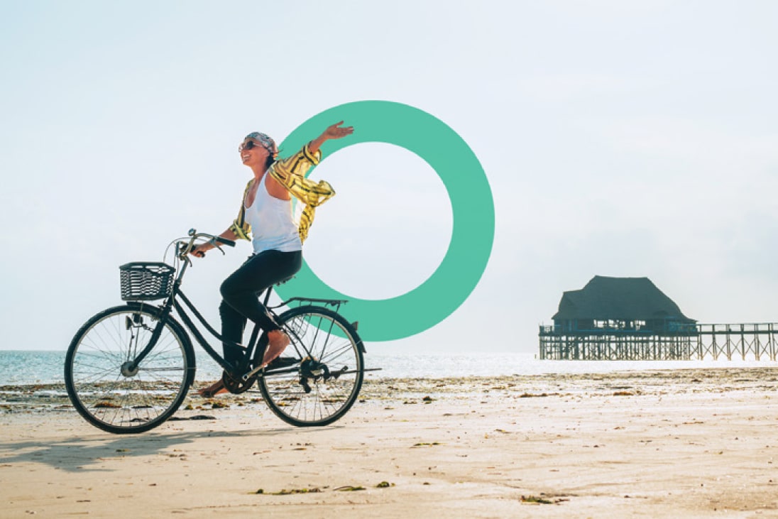 Riding bike on beach